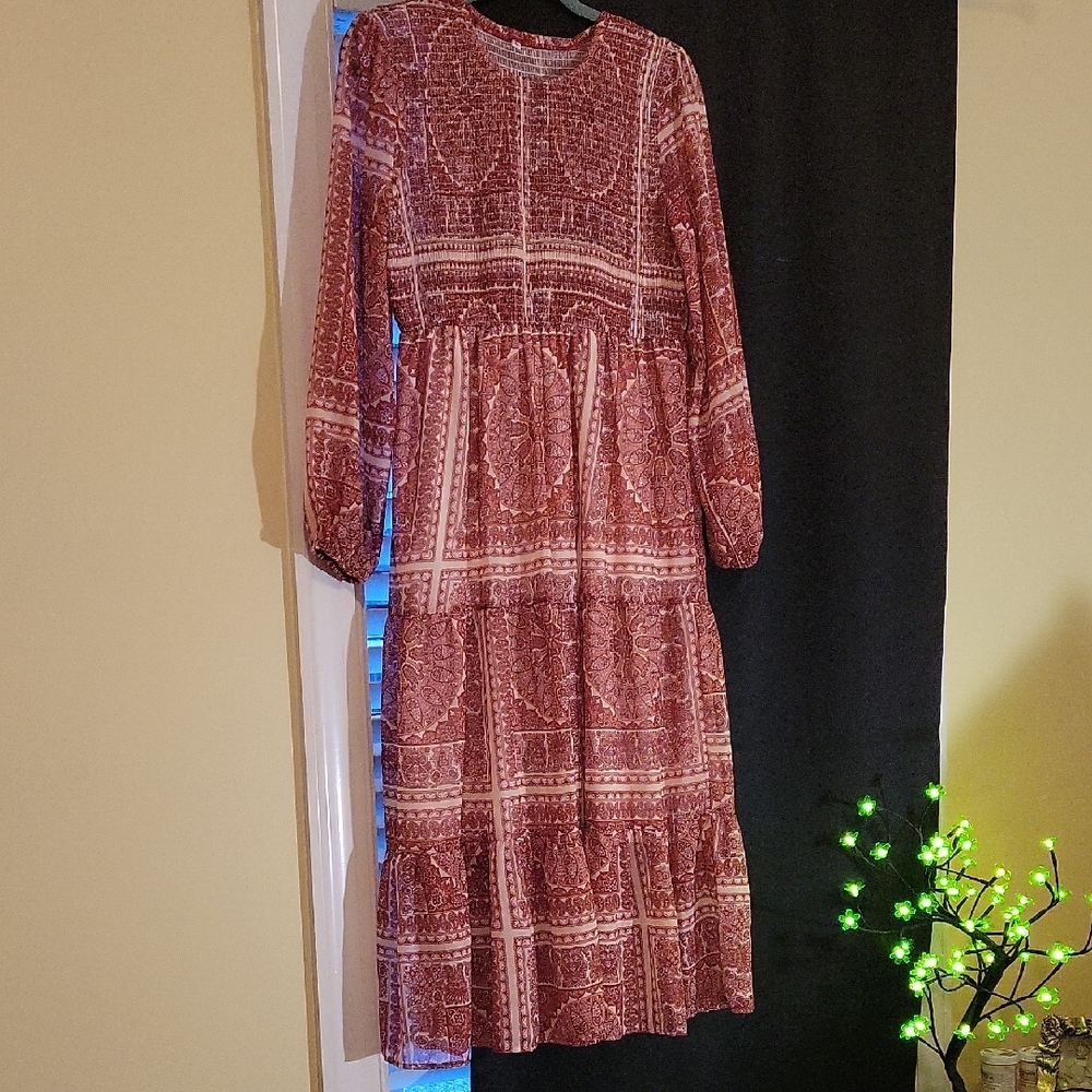 Boheme Burgundy Patterned Midi Dress